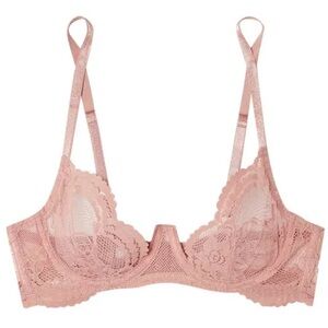 COCO DE MER Muse Alice Stretch-Lace Underwired Plunge Bra 34C in Pink NWOT